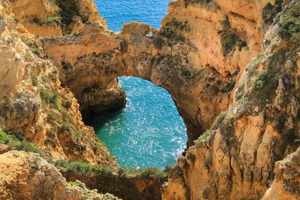 Naturliga Drag Klippor Och Kalkstensformationer Ponta Piedade Algarve Portugal — Stockfoto