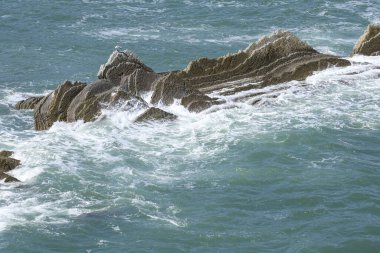 Bask ülkesindeki Unesco Global Geopark 'ın güzel ve renkli Flysch oluşumları