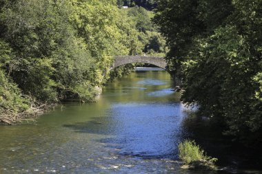 Bidasoa Nehri, İspanya 'nın Navarre kentindeki Fransız sınırı yakınlarındaki Bera kasabasından geçerken...