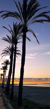 Sonbaharda plajda gün doğumu Santa Pola, Alicante, İspanya