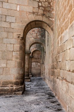 Caceres, Extremadura, İspanya 'daki Santiago el Mayor' un güzel kilisesinin mimari detayları.