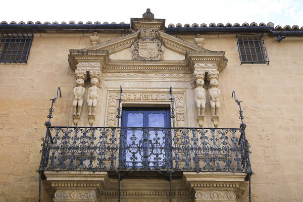 Ronda, Malaga, Spain- October 21, 2023: Architectural details of the Palace of the Marquis of Salvatierra in Ronda city