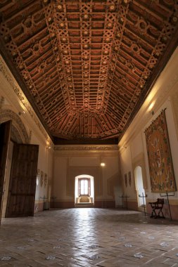 Belmonte, Cuenca, İspanya 10 Aralık 2023 Cuenca bölgesindeki Belmonte Kalesi 'nin mimari detayları.