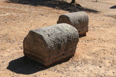 Merida, Extremadura, İspanya 23 Ekim 2023 Merida duvarlarının dışındaki Kolombiya 'daki mozolede ve mezarda.