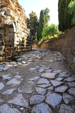 Merida, Extremadura, İspanya - 23 Ekim 2023: Roma Tiyatrosu ve Amfitiyatrosu