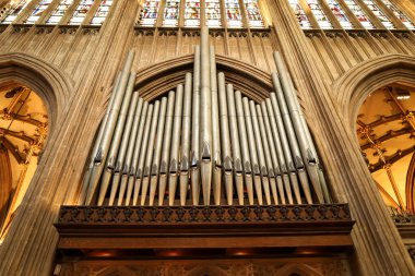 Bristol, İngiltere - 29 Mart 2024: Güzel St. Mary Redcliffe kilise organı