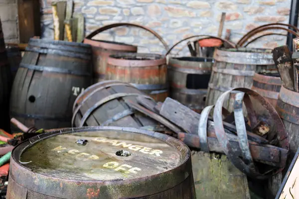 stock image Bristol, England- March 29, 2024: Old barrels at The Great Western Dockyard in Bristol city