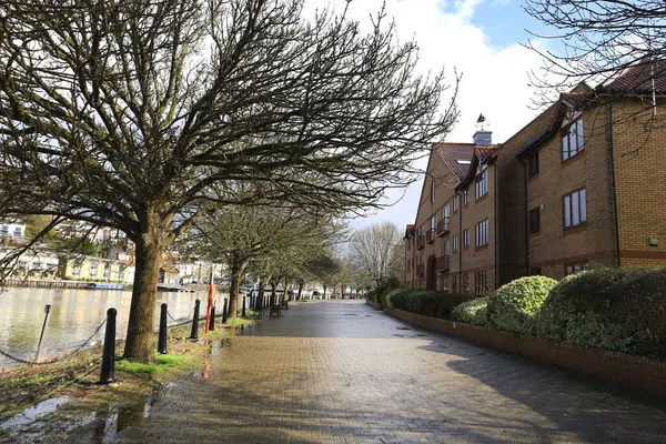 stock image Bristol, England- March 29, 2024: Beautiful views of The dock at Harbourside area on a rainy day in Bristol city