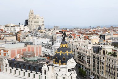 Madrid, İspanya - 8 Nisan 2024: Circulo de Bellas Artes binasının çatısından Madrid 'in panoramik manzarası