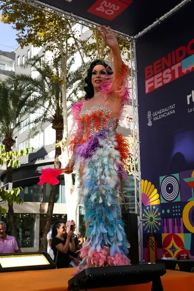 stock image Benidorm, Alicante, Spain- September 10, 2023: People dancing and having fun at the Gay Pride Parade in Benidorm in September