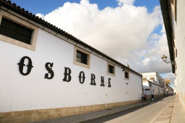 Puerto de Santa Maria, Cadiz, Spain- October 23, 2023: Osborne brandy cellar in Puerto de Santa Maria, Cadiz clipart