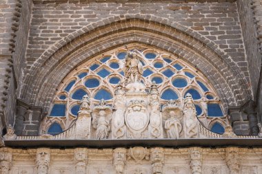 Avila, Castilla y Leon, İspanya... 18 Ağustos 2024: Avila Katedrali 'nin mimari detayları, eski Avila şehrinde Kurtarıcı Katedrali olarak adlandırılır.