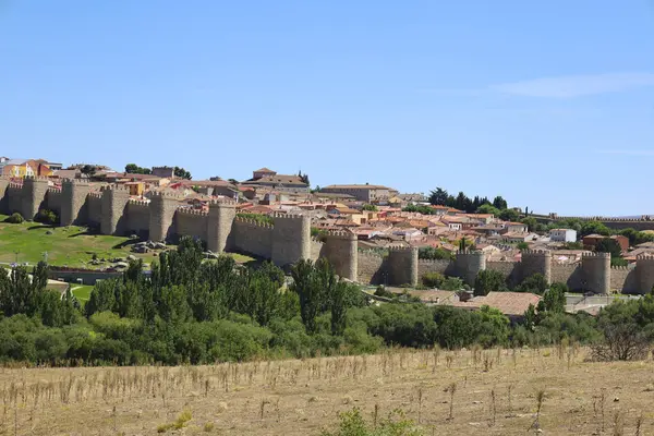 stock image Panoramic view of the wall and fortress of Avila city on a sunny day