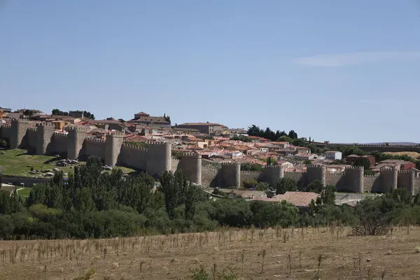 stock image Panoramic view of the wall and fortress of Avila city on a sunny day