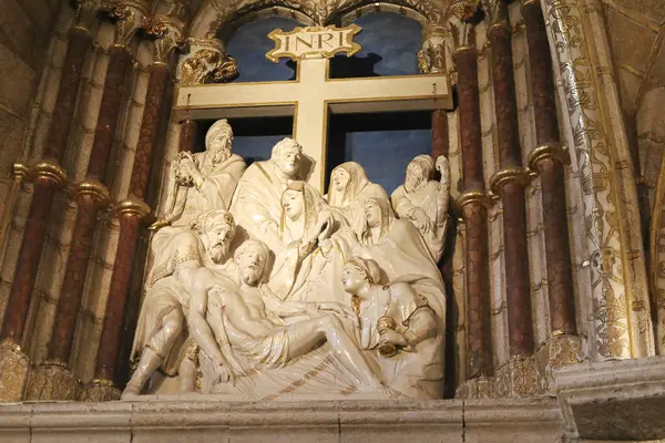 stock image Avila, Castilla y Leon, Spain- August 18, 2024: Beautiful Alabaster images of The Sacristy or San Bernabe Chapel of the Cathedral of Avila