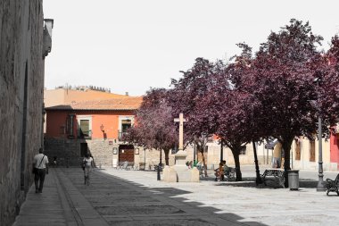 Avila, Castilla y Leon, Spain- August 17, 2024: Pedro Davila square in the old town of Avila city clipart