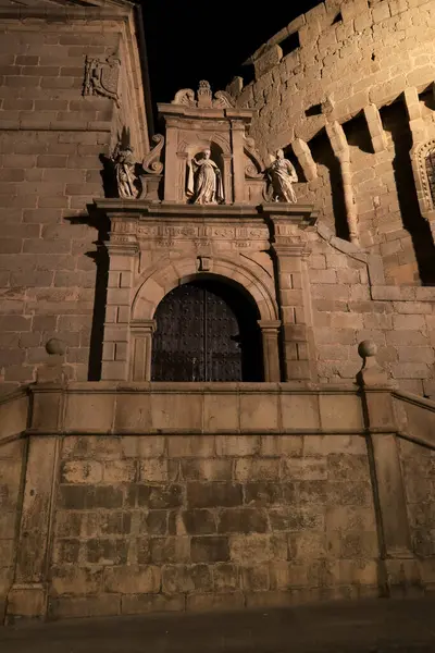 stock image Apse and San Segundo chapel in The Cathedral of Avila, called Cathedral of The Saviour, in the old town of Avila city, Spain at night