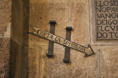 Avila, Castilla y Leon, Spain- August 18, 2024: Stairs to The crypt of the Basilica of San Vicente Church, also known as church of the martyrs brothers Saint Vincent, Sabina and Cristeta, in the old town of Avila city clipart