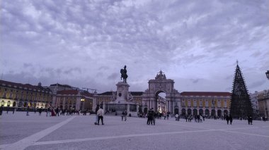 Lisbon, Portugal- November 30, 2024: Commerce Square and The Rua Augusta Arch at Christmas time clipart