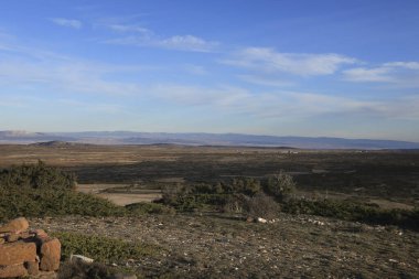 The Sierra of Albarracin, Teruel province, Spain, beautiful mountain range, on a sunny day of winter clipart