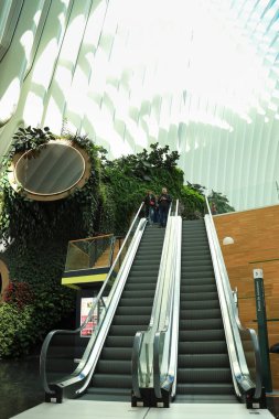 Valencia, İspanya 27 Aralık 2024 La Caixa Vakfı sponsorluğundaki Caixaforum binasının içi. Santiago Calatrava tarafından tasarlanan Ciudad de Las Artes y Las Ciencias 'da bir kültür merkezi ve müze.