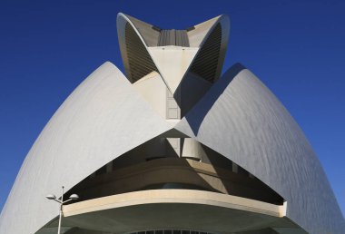 Valencia, İspanya - 27 Aralık 2024: Valencia Sanat Şehri 'ndeki opera binası Palacio de las Artes Reina Sofia' nın mimari detayları