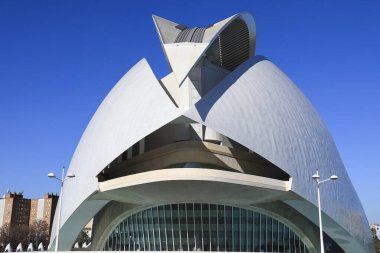 Valencia, İspanya - 27 Aralık 2024: Valencia Sanat Şehri 'ndeki opera binası Palacio de las Artes Reina Sofia' nın mimari detayları
