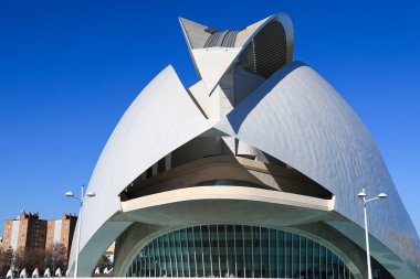 Valencia, İspanya - 27 Aralık 2024: Valencia Sanat Şehri 'ndeki opera binası Palacio de las Artes Reina Sofia' nın mimari detayları