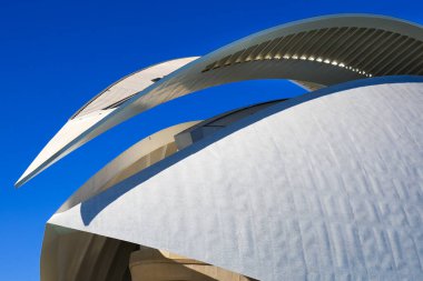 Valencia, İspanya - 27 Aralık 2024: Valencia Sanat Şehri 'ndeki opera binası Palacio de las Artes Reina Sofia' nın mimari detayları