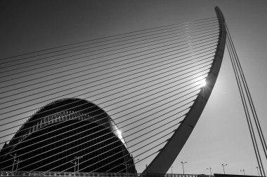 Valencia, İspanya 27 Aralık 2024 Santiago Calatrava tarafından tasarlanan Azud del Oro köprüsünün mimari detayları..