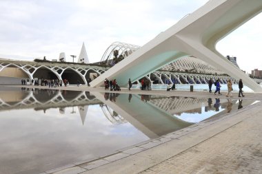 Valencia, İspanya - 27 Aralık 2024 Valencia şehrinin güneşli bir günde güzel bir sanat ve bilim manzarası