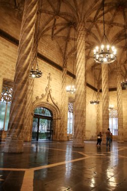 Valencia, İspanya 23 Şubat 2025 Valencia 'daki Lonja de La Seda binasının mimari detayları.