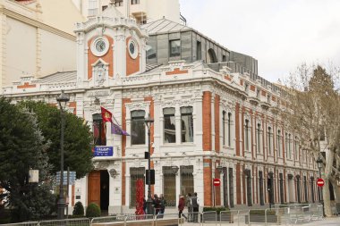 Albacete, Castilla la la Mancha, İspanya - 21 Mart 2025: Albacete kentinin merkezindeki Majestic modernist binaların mimari detayları