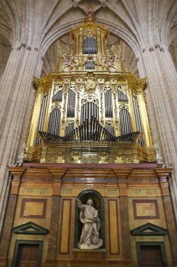 Segovia, Castilla y Leon, İspanya - 5 Nisan 2025: Segovia Katedrali 'nin güzel kuzey tarafı orgu