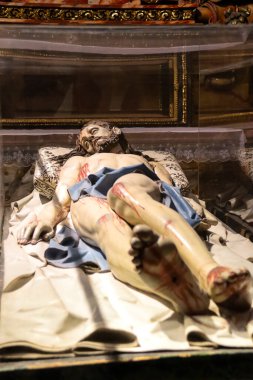 Segovia, Castilla y Leon, İspanya - 5 Nisan 2025: Segovia Katedrali 'nde Gregorio Fernandez' in Güzel Yastık İsa 'sı