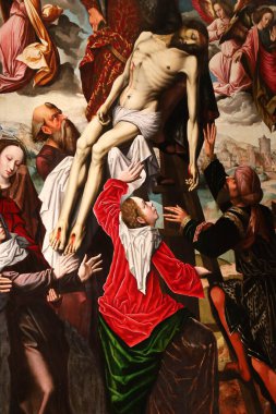 Segovia, Castilla y Leon, İspanya - 5 Nisan 2025: Segovia Katedrali 'nin Resim Salonu' nda Ambrosius Benson 'un The Descent' in Üçlü çizimi