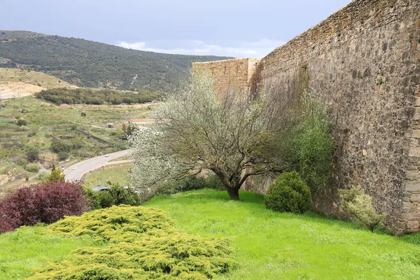 Morella kasabasını çevreleyen duvarlar ve Nevera Geçidi 'nin yanındaki bahçeler.