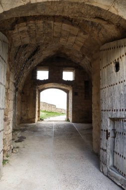 Morella, Castellon, İspanya 18 Nisan 2025 Morella Kalesi ve Kalesi 'nin mimari detayları.