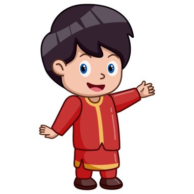 Illustration of Cute little boy wearing traditional chinese costume