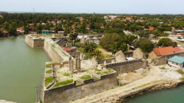 Aerial drone of Mannar Fort is located on Mannar Island, Sri Lanka. Fort built by Portuguese, then fell to the Dutch and the British.