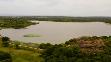 Top view of Lake Panama in the national park among the green jungle. Sri Lanka. Arugam bay.