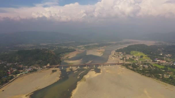 Aerial Drone Shallow River Mountain Valley Dry Season Luzon Philippines — Stockvideo