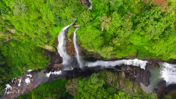 Waterfall Tropical Forest Aerial View Puna Ella Falls Sri Lanka — Stok video