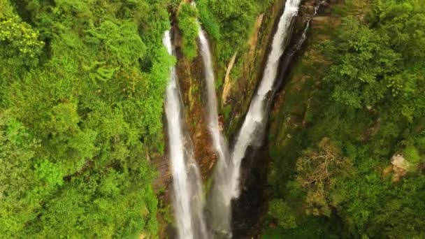 Puna Ella Falls Green Forest Waterfall Tropical Mountain Jungle Sri — Stok video