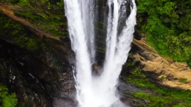 Aerial view of Waterfall among tropical jungle. Laxapana Falls, Sri Lanka.