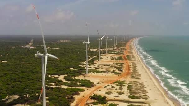 Aerial View Wind Turbines Producing Clean Sustainable Energy Clean Energy — Stock videók