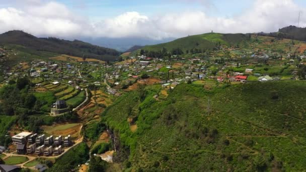 Aerial View Houses Tea Plantations Slopes Mountains Nuwara Eliya Sri — Video Stock