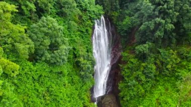 Beautiful waterfall in the rainforest view from above. Mohini Falls. Sri Pada, Sri Lanka.