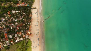 Tropical landscape with a beautiful beach and hotels top view. Trincomalee, Sri Lanka.