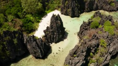 Uçurumlarla çevrili tropikal bir göl. El nido, Filipinler, Palawan. Güzel göl ve karst manzarası.